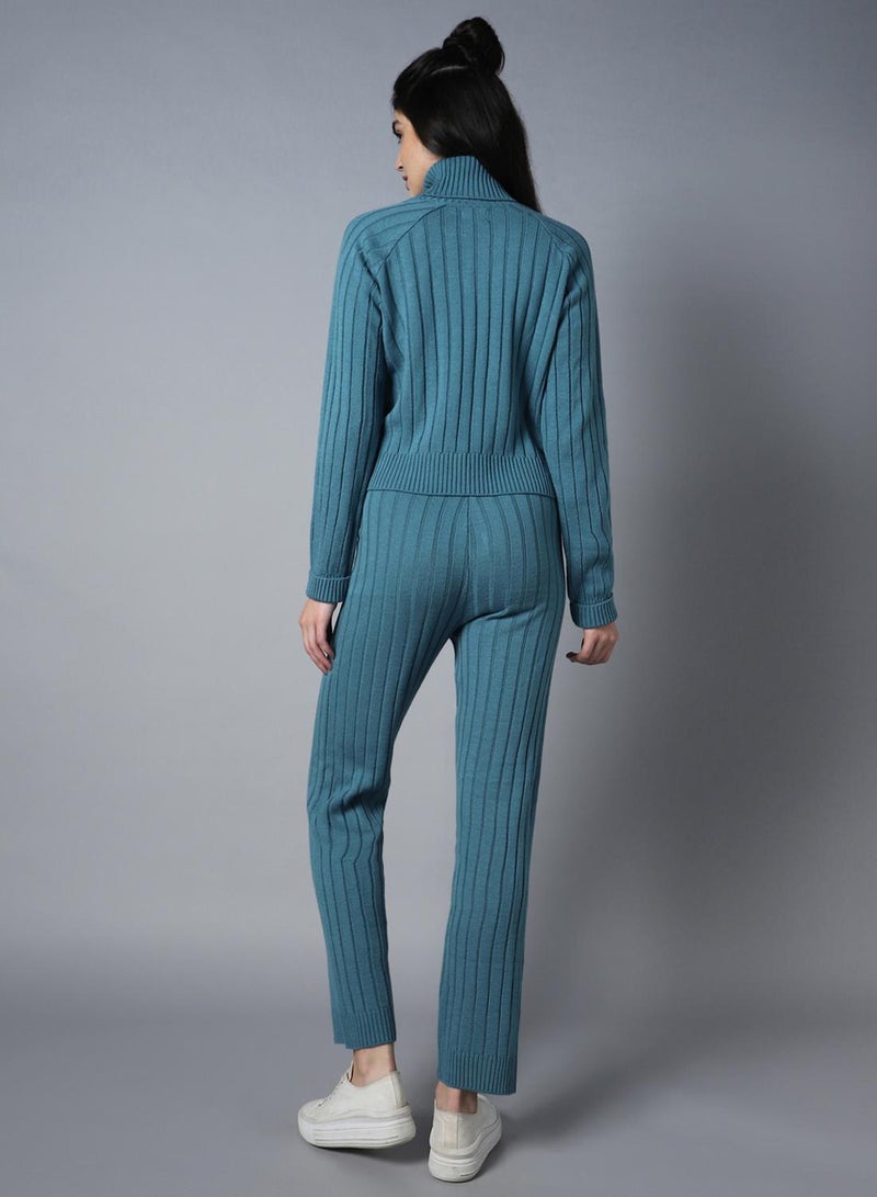 هاي ستار طقم نسائي أخضر من الأكريليك بالكامل، بلوزة بأكمام طويلة وسروال كاجوال، مقاس عادي - Image 3