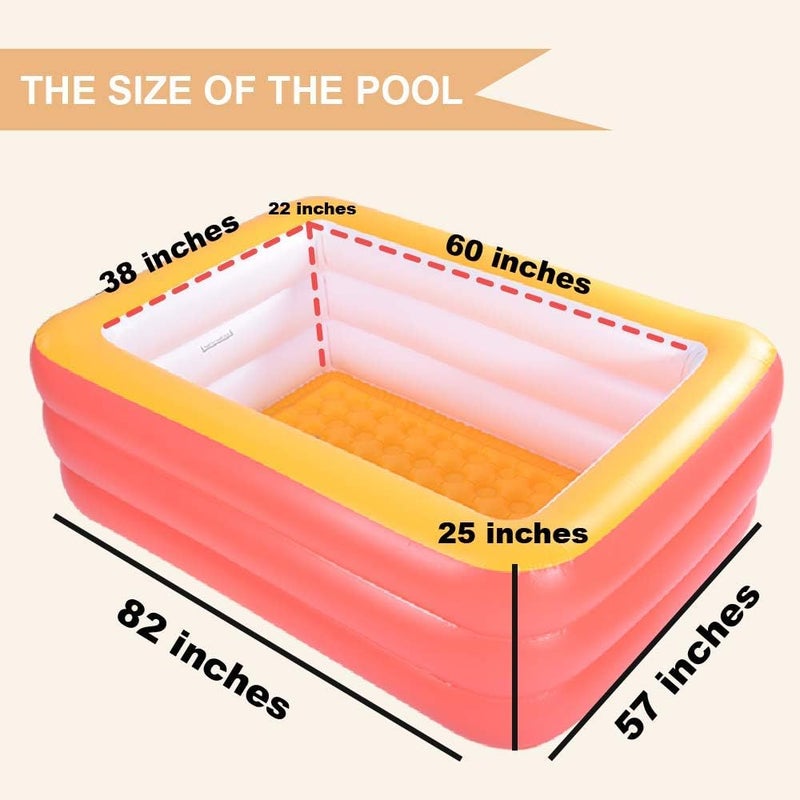 XFlated Inflatable Pools for Kids and Adults, 82" X 57" X 25" Kiddie Pools with Inflatable Soft Floor, Durable Family Swimming Pool for Backyard, Garden or Indoor (Orange) - Image 5