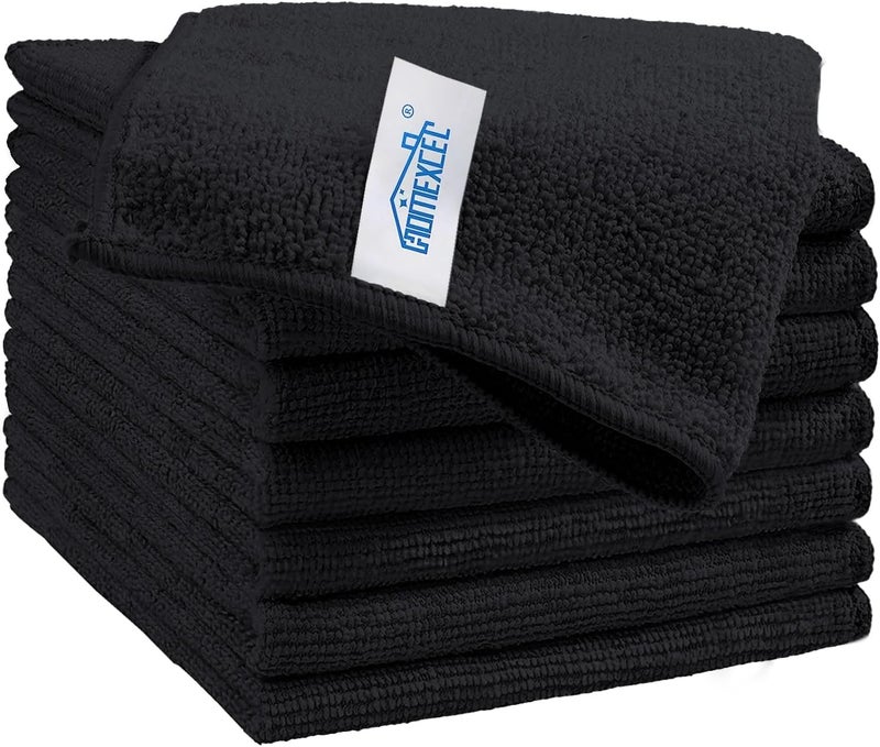 Black Microfiber Cleaning Cloths, 8 Pack - Lint Free, Scratch-Free, Highly Absorbent Towels for Kitchen, House, and Cars - Image 1