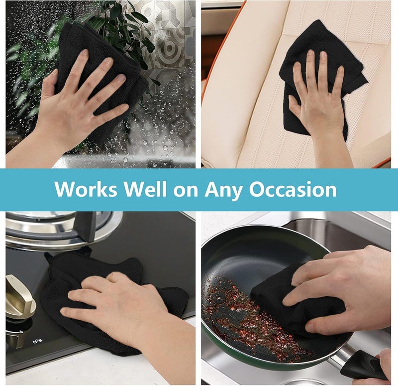 Black Microfiber Cleaning Cloths, 8 Pack - Lint Free, Scratch-Free, Highly Absorbent Towels for Kitchen, House, and Cars - Image 5