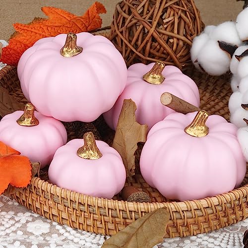 Artmag Artificial Pumpkins Bulk 12Pcs Assorted Sizes Harvest Lifelike Pumpkin Fake Foam Pumpkin for Fall Autumn Halloween Home Party Thanksgiving Party Holiday Decor Pink - Image 2