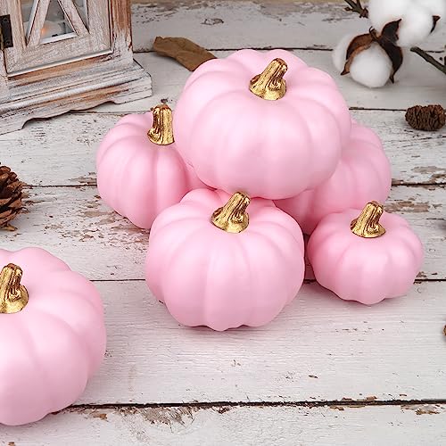 Artmag Artificial Pumpkins Bulk 12Pcs Assorted Sizes Harvest Lifelike Pumpkin Fake Foam Pumpkin for Fall Autumn Halloween Home Party Thanksgiving Party Holiday Decor Pink - Image 5