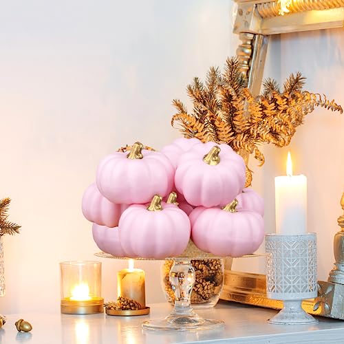 Artmag Artificial Pumpkins Bulk 12Pcs Assorted Sizes Harvest Lifelike Pumpkin Fake Foam Pumpkin for Fall Autumn Halloween Home Party Thanksgiving Party Holiday Decor Pink - Image 4