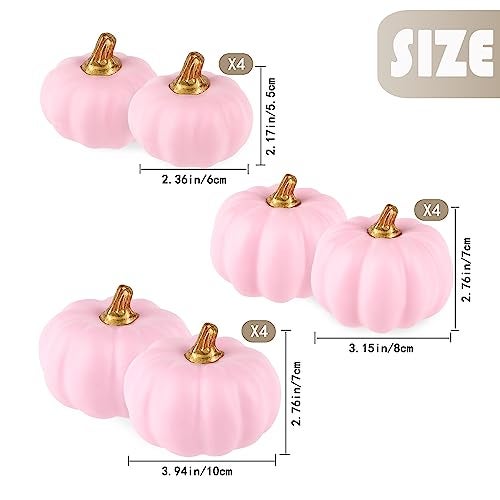 Artmag Artificial Pumpkins Bulk 12Pcs Assorted Sizes Harvest Lifelike Pumpkin Fake Foam Pumpkin for Fall Autumn Halloween Home Party Thanksgiving Party Holiday Decor Pink - Image 3