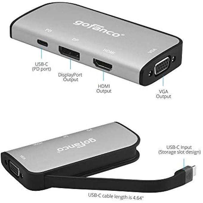 gofanco USB-C MST SINGLE/DUAL/TRIPLE VIDEO DISPLAY LAPTOP DOCKING STATION (THUNDERBOLT 3 COMPATIBLE HUB/DOCK) W/ HDMI/DISPLAYPORT/VGA MONITOR ADAPTER (DP ALT-MODE REQUIRED) USB-C DATA/PD CHARGING PORT - Image 3