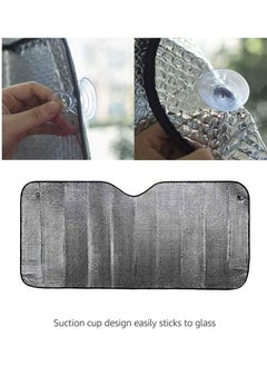 PAMEER Aluminum Car Sun Shades, Car Front Windscreen UV Protection Sun Block, Foldable Heat Resistant Sunshade Silver Color 1 Set for Windshields, Size 60x130CM  - Image 2
