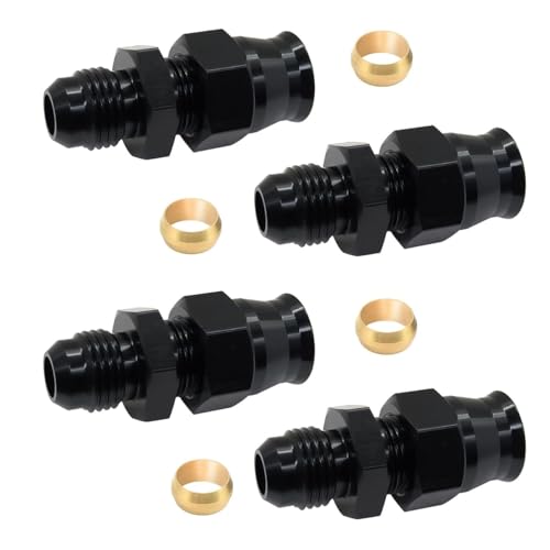 YSIL 6AN Male Flare to 5/16" Hardline Fuel Compression Fitting Adapter Aluminum Straight Black 4PCS - Image 1