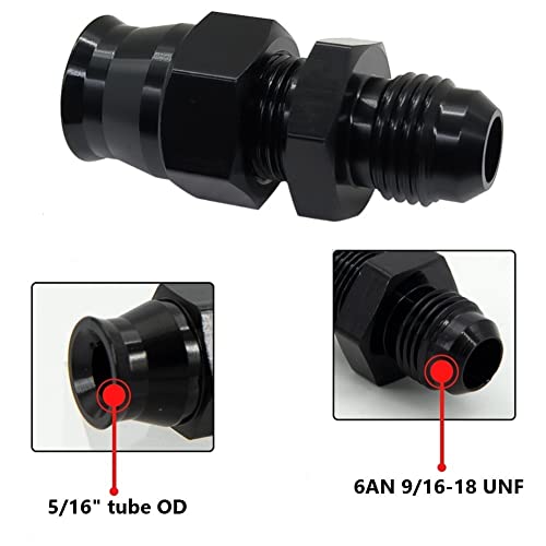 YSIL 6AN Male Flare to 5/16" Hardline Fuel Compression Fitting Adapter Aluminum Straight Black 4PCS - Image 2