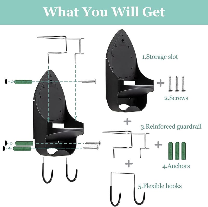 DOLPHY حامل لوح الحديد المثبت على الحائط مع خطافات لغرفة الغسيل المنزلية (أسود) - Image 5