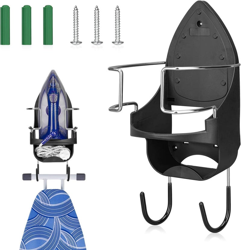 DOLPHY حامل لوح الحديد المثبت على الحائط مع خطافات لغرفة الغسيل المنزلية (أسود) - Image 1