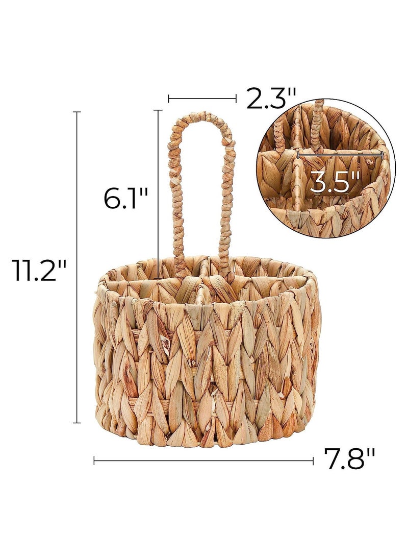 Water Hyacinth Woven Utensil Caddy with Handle, Silverware Caddy Flatware Caddy Kitchen Organizer, Hand Woven Wicker Flatware Cutlery Caddy for Kitchen Dining Table Picnic (2 PCS)