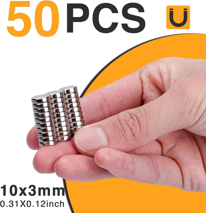 TRYMAG Small 10x3mm Rare Earth Magnets, 50Pcs Strong Neodymium Tiny Round Fridge Magnets for Whiteboard, Refrigerator, DIY, Kitchen, Office - Image 3