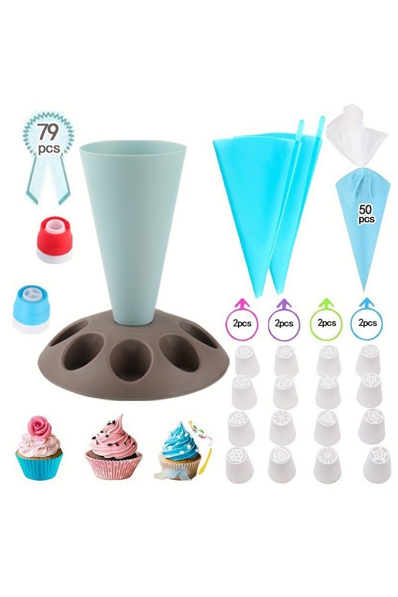 general 79-piece set Baking Tools Piping Tray Piping Bag Spout Set Detachable Piping Spout and Bag Holder Baking Tools - Image 1