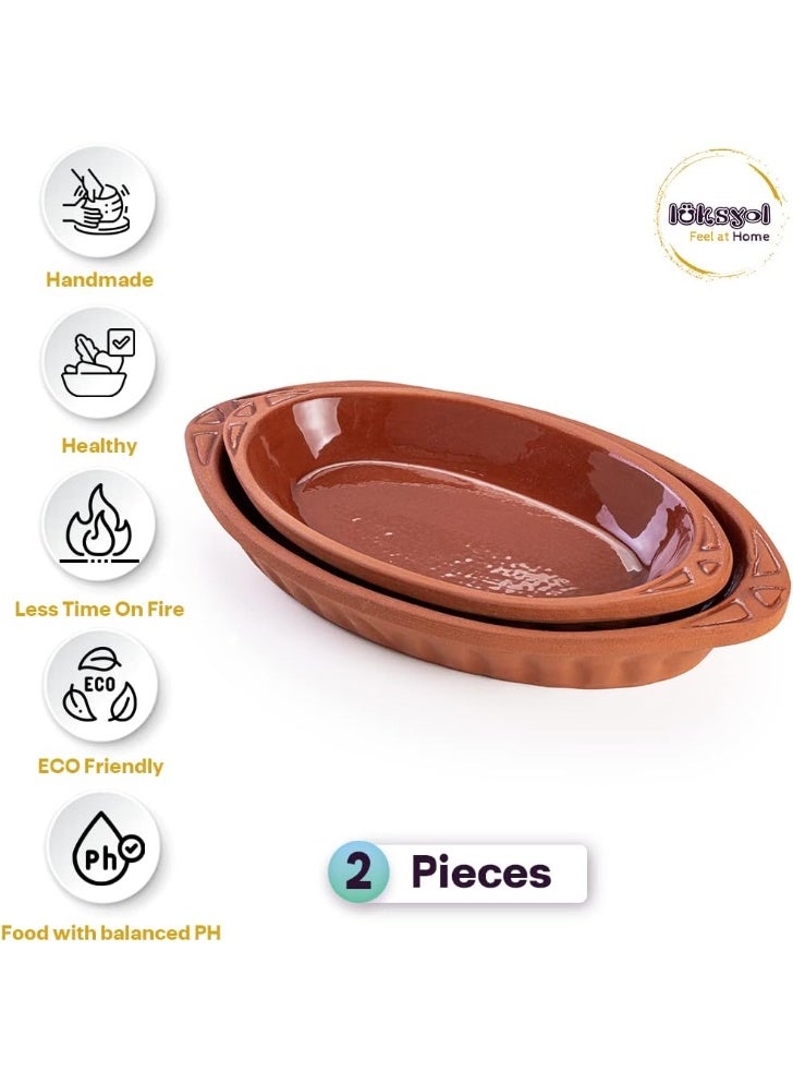 لوكسيول أوعية فخارية بيضاوية من لوكس يول – مصنوعة يدويًا في تركيا من طين طبيعي غير مطلي – آمنة للفرن والميكروويف وغسالة الصحون – مثالية لأطباق رئيسية، سمك، باستا، لحوم – متوفرة بألوان بني، طبيعي، أزرق، أخضر – بمقاسات L23×W13×H3، 26×14×3، 23×13×3، 29×18×4، 25×11.5×3 سم – صحية، صديقة للبيئة، متينة، مقاومة للتشقق، آمنة للطعام، هدية مثالية – أدوات مطبخ تقليدية تركية تجمع بين الجودة العملية والجمال الطبيعي - Image 2