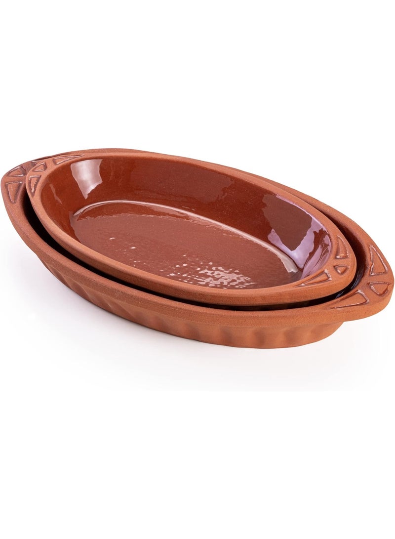 لوكسيول أوعية فخارية بيضاوية من لوكس يول – مصنوعة يدويًا في تركيا من طين طبيعي غير مطلي – آمنة للفرن والميكروويف وغسالة الصحون – مثالية لأطباق رئيسية، سمك، باستا، لحوم – متوفرة بألوان بني، طبيعي، أزرق، أخضر – بمقاسات L23×W13×H3، 26×14×3، 23×13×3، 29×18×4، 25×11.5×3 سم – صحية، صديقة للبيئة، متينة، مقاومة للتشقق، آمنة للطعام، هدية مثالية – أدوات مطبخ تقليدية تركية تجمع بين الجودة العملية والجمال الطبيعي - Image 1