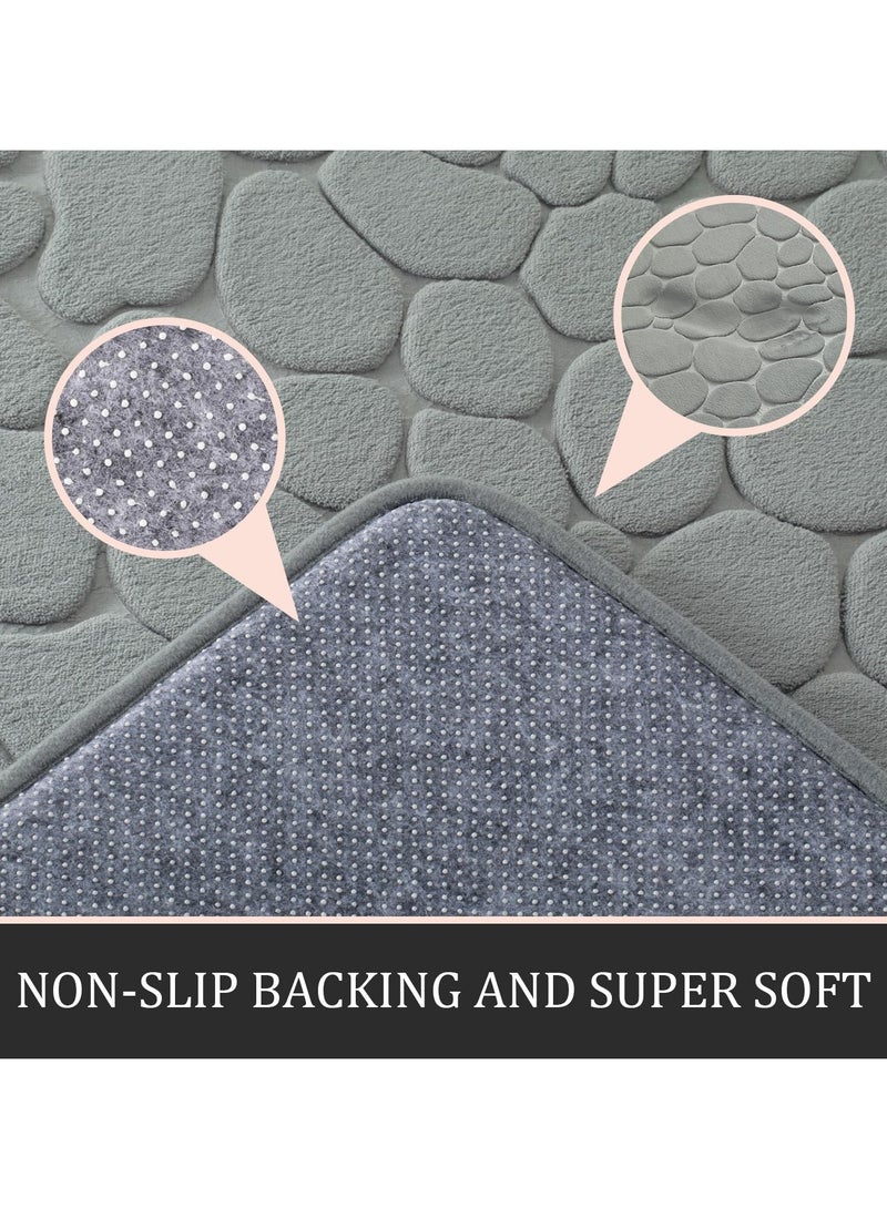 XiuWoo Bathroom Rugs Sets 3 Piece, Cobblestone Memory Foam Bathroom Mats Set Extra Thick, Non Slip Bath Mats for Bathroom, Water Absorbent, Washable Grey Bath Rugs for Tub, Toilet and Floor - Image 2