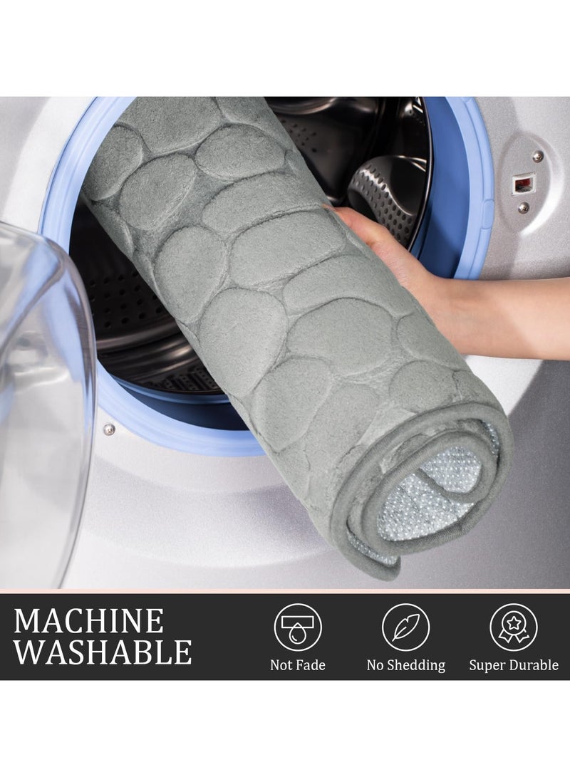XiuWoo Bathroom Rugs Sets 3 Piece, Cobblestone Memory Foam Bathroom Mats Set Extra Thick, Non Slip Bath Mats for Bathroom, Water Absorbent, Washable Grey Bath Rugs for Tub, Toilet and Floor - Image 5