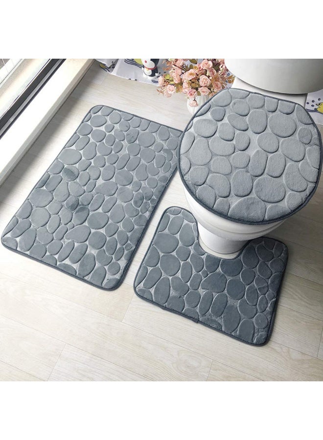 XiuWoo Bathroom Rugs Sets 3 Piece, Cobblestone Memory Foam Bathroom Mats Set Extra Thick, Non Slip Bath Mats for Bathroom, Water Absorbent, Washable Grey Bath Rugs for Tub, Toilet and Floor - Image 1