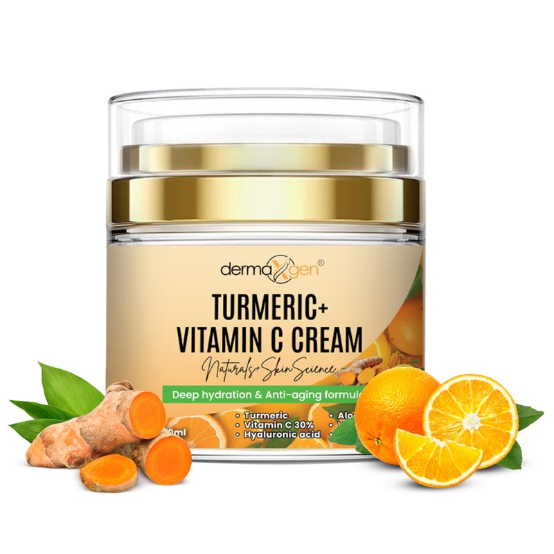dermaxgen Turmeric Face Cream + 30% Vitamin C Glow Boosting Moisturizer & Skin Repairing, Hydrating with Organic Ingredients Anti-Aging Facial Cream, Normal, Dry, Oily & Combination Skin - 1.7 FL OZ - Image 1