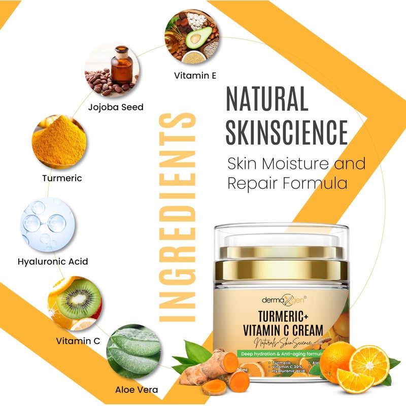 dermaxgen Turmeric Face Cream + 30% Vitamin C Glow Boosting Moisturizer & Skin Repairing, Hydrating with Organic Ingredients Anti-Aging Facial Cream, Normal, Dry, Oily & Combination Skin - 1.7 FL OZ - Image 2