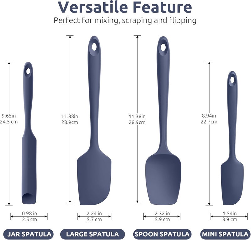 U-Taste Global upgraded practical design 315℃ Heat Resistant Silicone Spatula: High Heat Proof Flexible Non-Stick Bowl Scraper, Seamless Rubber Kitchen Utensils for Baking Cooking Mixing Cookware (4 Pieces, Midnight Blue) Liquid tight joint - Image 2