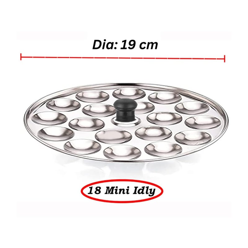 AadiVeer Stainless Steel Mini Idli Plates | Mini Idli Maker With Bakelite Knob (2 Plates, 36 Idlies) - Image 2