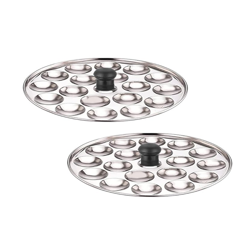 AadiVeer Stainless Steel Mini Idli Plates | Mini Idli Maker With Bakelite Knob (2 Plates, 36 Idlies) - Image 1