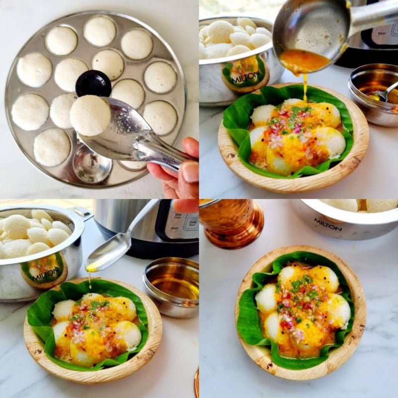AadiVeer Stainless Steel Mini Idli Plates | Mini Idli Maker With Bakelite Knob (2 Plates, 36 Idlies) - Image 4