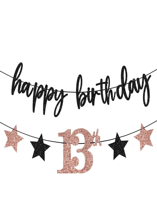 Guiruiy 12PCS 13th Birthday Decorations for GIrls, Rose Gold Vintage 2013 Happy 13th Birthday Banner Triangle Flag Banner Glitter Hanging Swirls Party Supplies, Cheers to 13 Years Old Bday Decor - Image 3