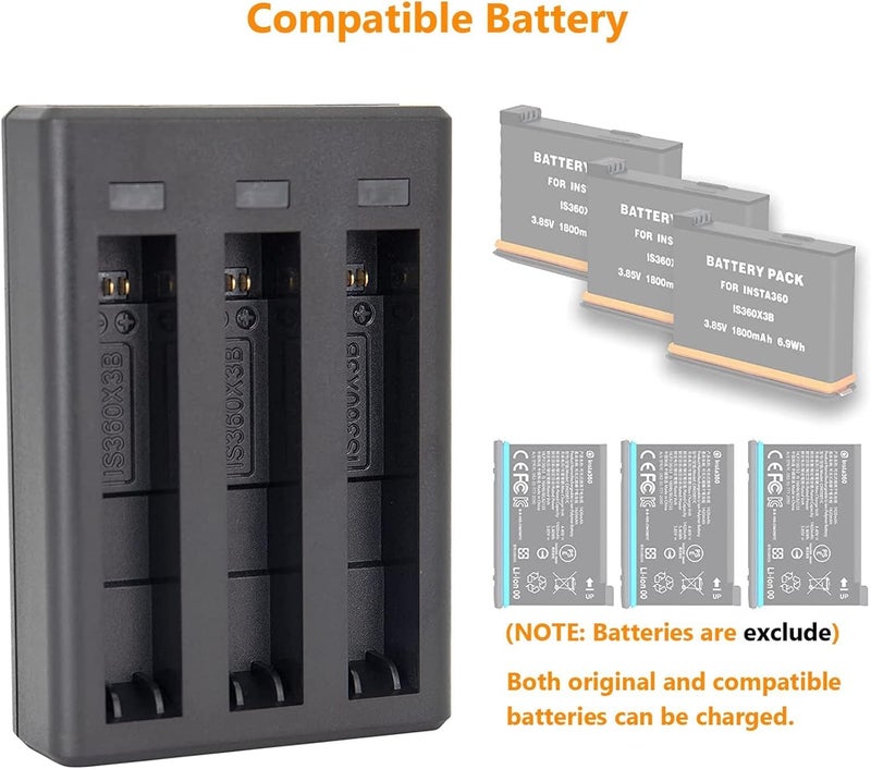 smart pro Battery Charger 3-Channel USB Battery Quick Charger with Micro USB Cord for Insta360 ONE X3 Action Camera Battery Charger - Image 5