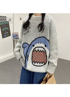 Generic Couples Cartoon Shark Sweater Casual Loose Autumn Gray 