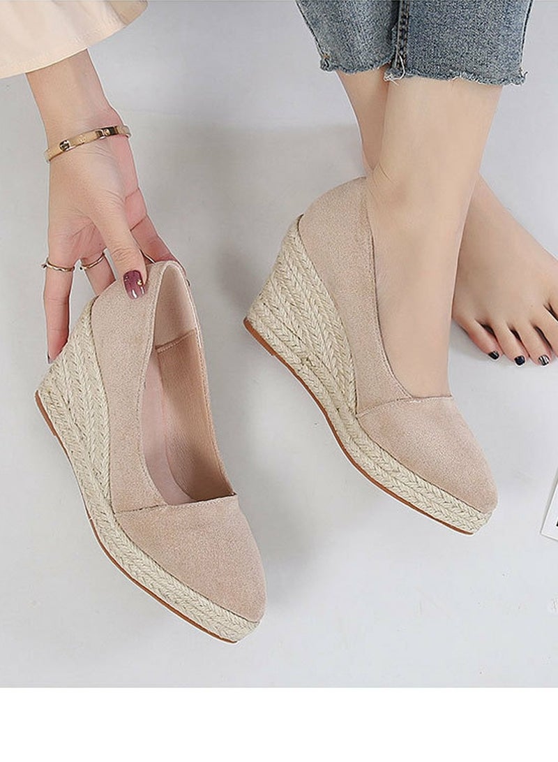 Loquat Women's Platform Espadrilles Wedge Heeled wedge pumps/shoes Slip On Closed Pointed Toe Wedge Pumps Apricot  - Image 3