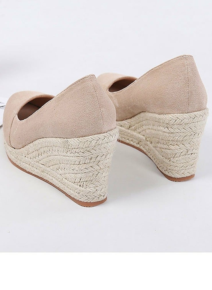 Loquat Women's Platform Espadrilles Wedge Heeled wedge pumps/shoes Slip On Closed Pointed Toe Wedge Pumps Apricot  - Image 2