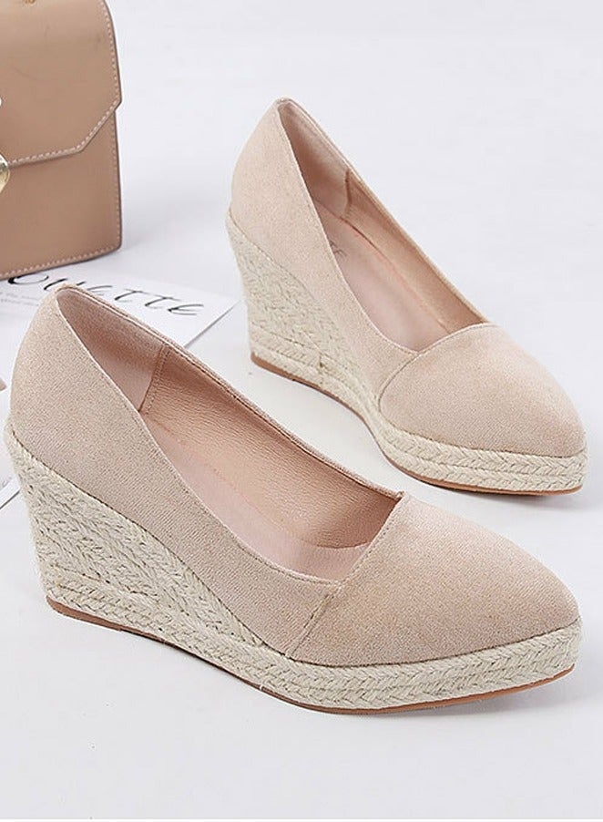 Loquat Women's Platform Espadrilles Wedge Heeled wedge pumps/shoes Slip On Closed Pointed Toe Wedge Pumps Apricot  - Image 1