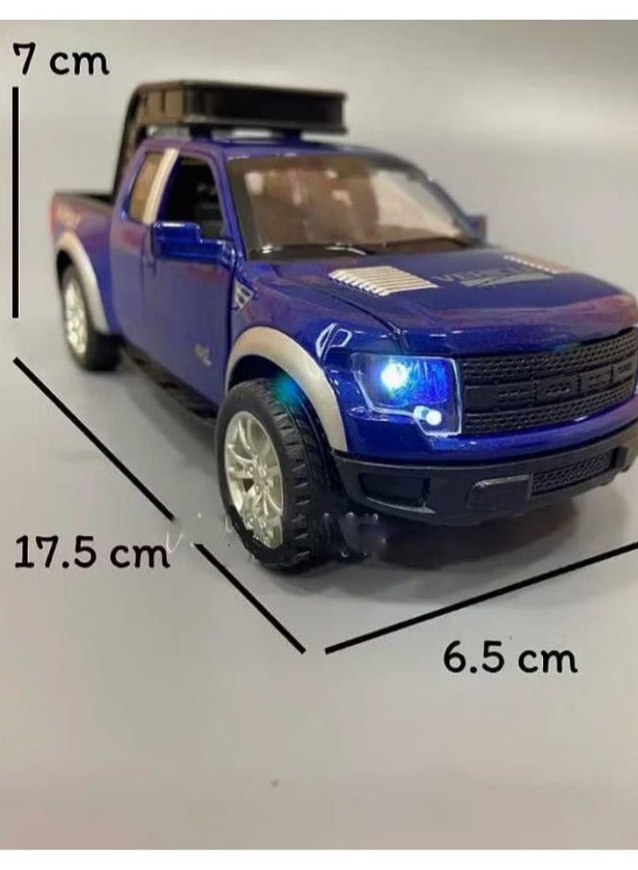1/32 Scale Ford Raptor F150 Diecast Alloy Truck Model with Sound, Light, Opening Doors, Pull Back (Blue, No Box) - Image 5