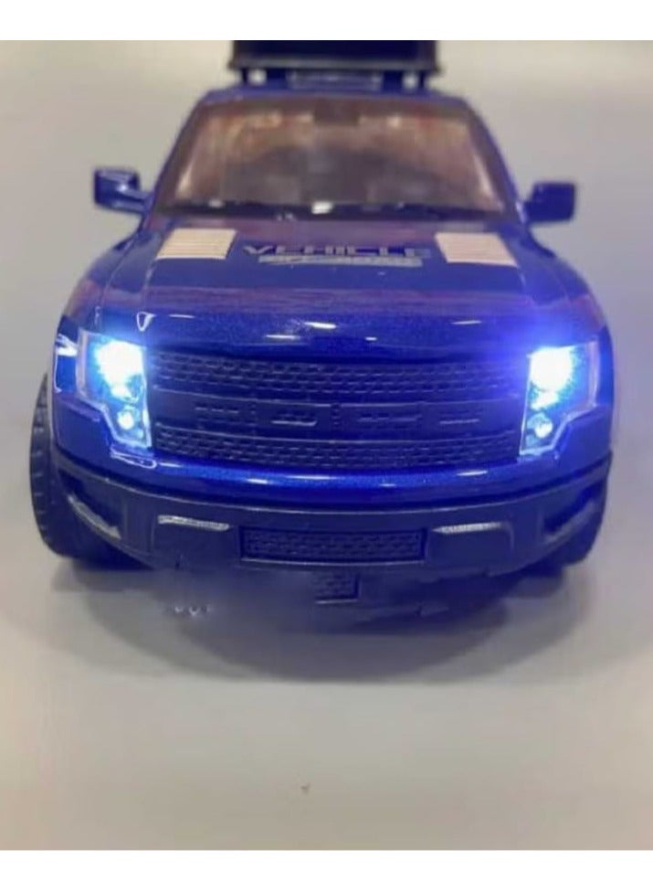 1/32 Scale Ford Raptor F150 Diecast Alloy Truck Model with Sound, Light, Opening Doors, Pull Back (Blue, No Box) - Image 3