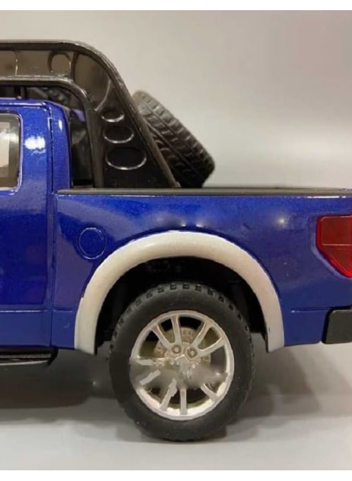 1/32 Scale Ford Raptor F150 Diecast Alloy Truck Model with Sound, Light, Opening Doors, Pull Back (Blue, No Box) - Image 2