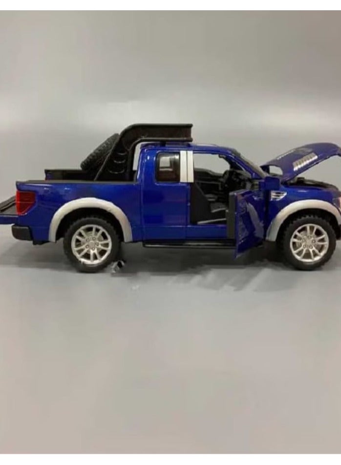1/32 Scale Ford Raptor F150 Diecast Alloy Truck Model with Sound, Light, Opening Doors, Pull Back (Blue, No Box) - Image 4