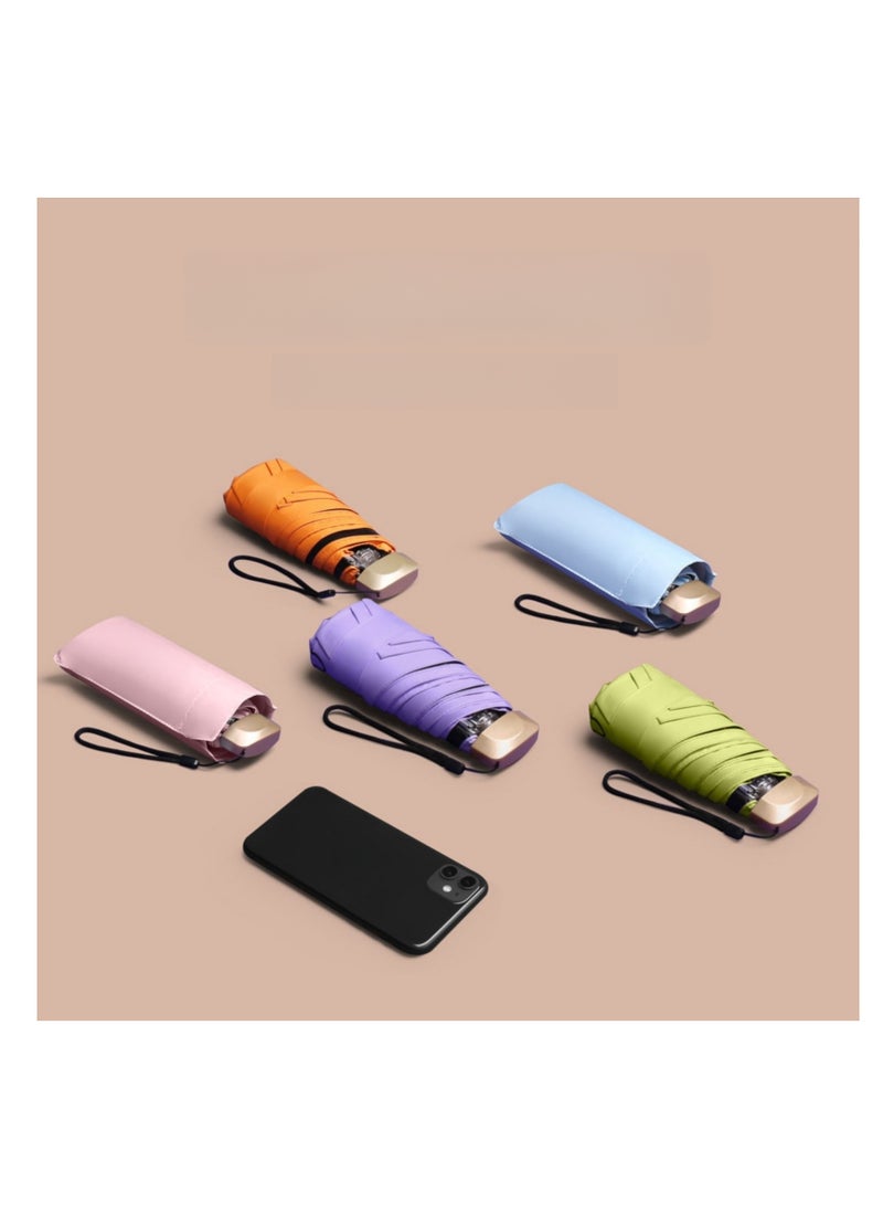 NOVOLAN Pocket Umbrella Travel Umbrella Windproof Sun Rain Mini Ultra-Light 5 Fold Umbrella Anti-Uv Folding Sunshade Dual-Use Sunny Umbrella Sunscreen Pocket Umbrella Sun Umbrella Female (green) - Image 2
