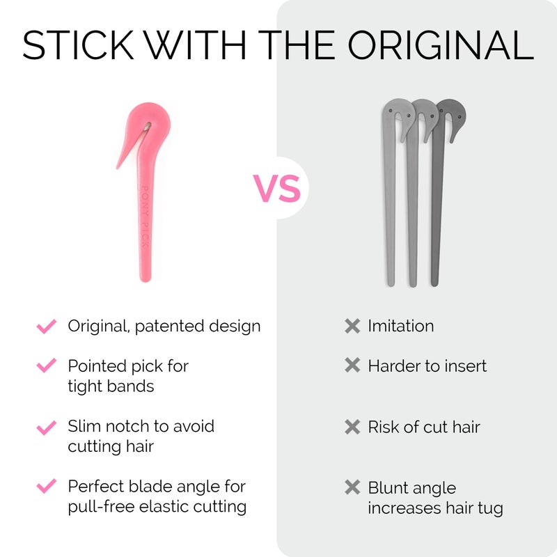 Pony Pick THE PONY PICK Hair Elastic Rubber Bands Cutter Tool – Easy To Use, Pain Free, No Hair Damage – Ponytail Cutter Tool for Kids & Toddlers (3 Packs of Pony Pick & 50 Clear Hair Elastics) - Image 3