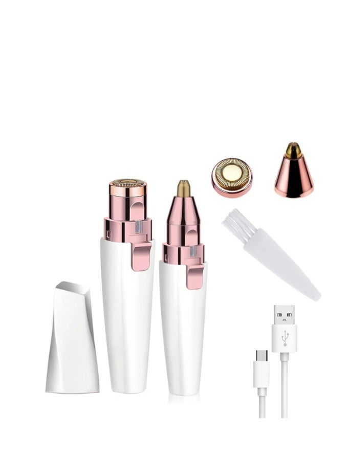 2-in-1 Facial Hair Remover & Eyebrow Trimmer, Rechargeable Mini Razor for Women – Painless Lip, Chin, Arms & Bikini Hair Removal Tool (White) - Image 1