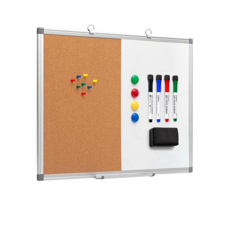 Comix Cork Board Magnetic Dry Erase Board Combo, 36 x 24 Inches Whiteboard and Bulletin Board Combination, Aluminum Frame Vision Board with Dry Erase Markers, Magnets, Push Pins - Image 1