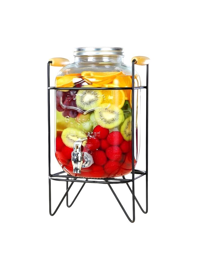 Drink Dispenser Glass Beverage, 10L Dispenser With Stand Leak Proof, Stainless Steel Faucet Wide Mouth Mason Jar Style Drink Container Jug for Parties Weddings Lemonade Cold Water - Image 1