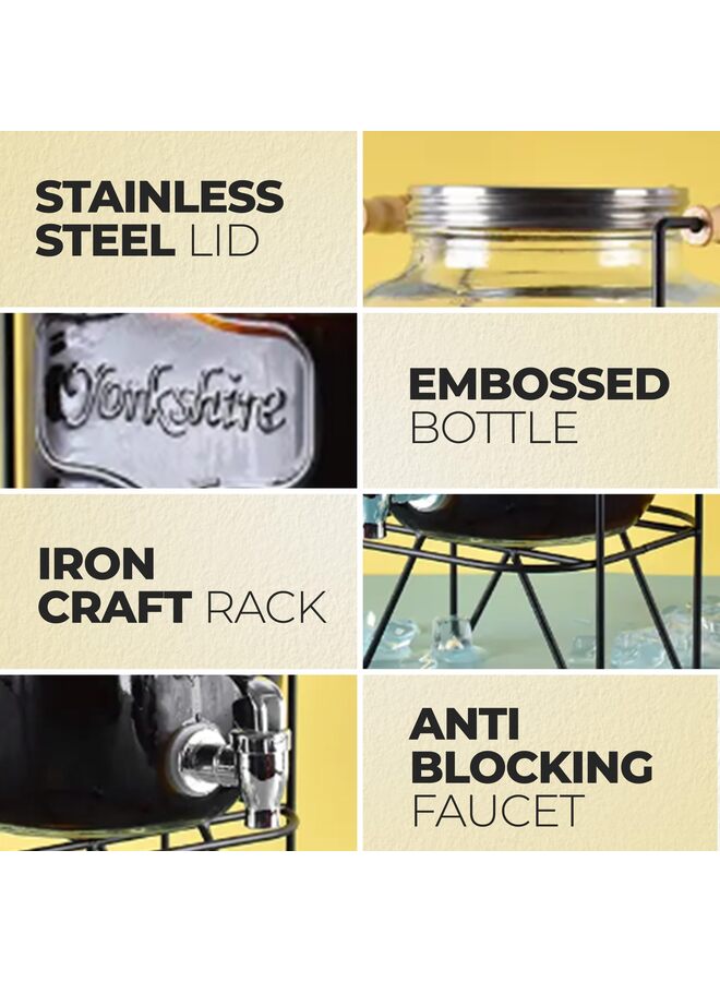 Drink Dispenser Glass Beverage, 10L Dispenser With Stand Leak Proof, Stainless Steel Faucet Wide Mouth Mason Jar Style Drink Container Jug for Parties Weddings Lemonade Cold Water - Image 3