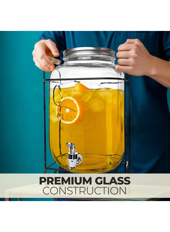 Drink Dispenser Glass Beverage, 10L Dispenser With Stand Leak Proof, Stainless Steel Faucet Wide Mouth Mason Jar Style Drink Container Jug for Parties Weddings Lemonade Cold Water - Image 2
