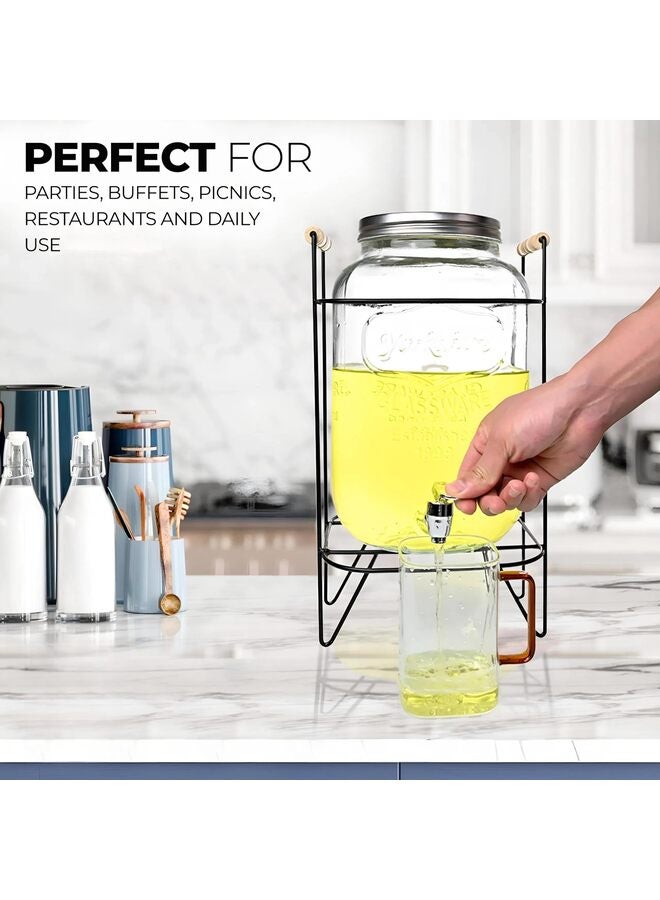Drink Dispenser Glass Beverage, 10L Dispenser With Stand Leak Proof, Stainless Steel Faucet Wide Mouth Mason Jar Style Drink Container Jug for Parties Weddings Lemonade Cold Water - Image 4