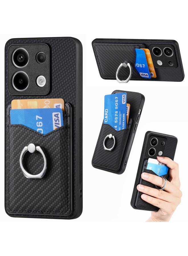 The Bros Case For Xiaomi Redmi Note 13 Pro+ Carbon Fiber Card Wallet Ring Holder Phone Case