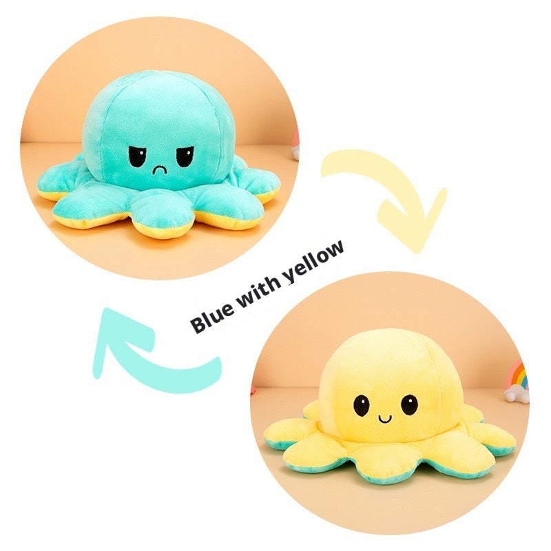 Cute Reversible Octopus Plush Toy - Blue Turns Yellow