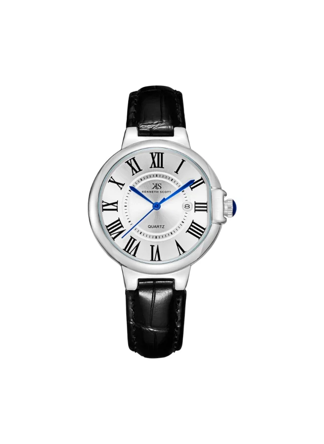 KENNETH SCOTT Women's Analog Display Watch With Black Genuine Leather  Strap - K23553-SLBW