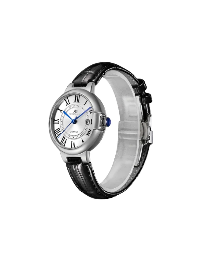 KENNETH SCOTT Women's Analog Display Watch With Black Genuine Leather  Strap - K23553-SLBW